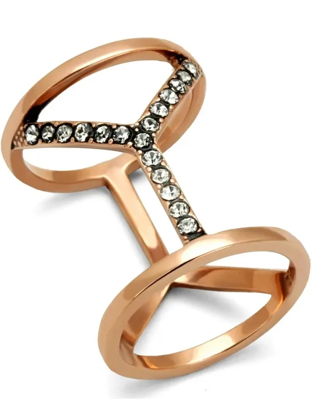 Rose Gold Stainless Steel Ring With Top Grade Crystal