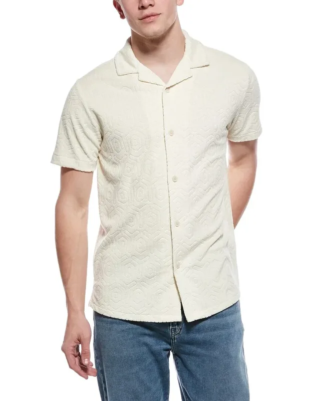Geometric Terry Coatfront Knit Shirt