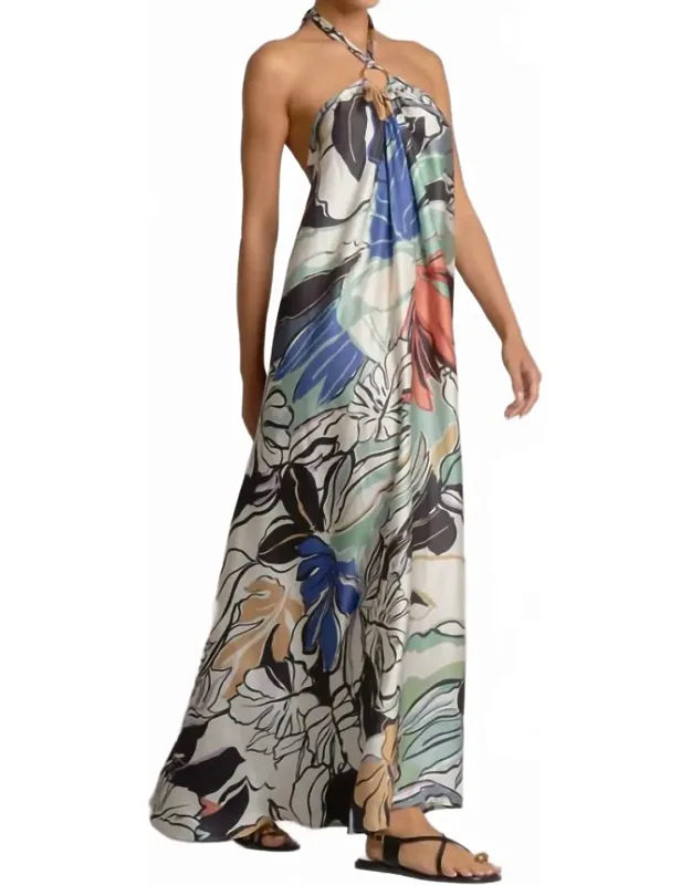 Botanical Halter Maxi Dress