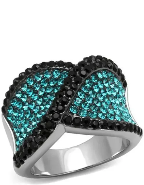 Two-tone Stainless Steel Ring With Top Grade Crystal In Blue Zircon