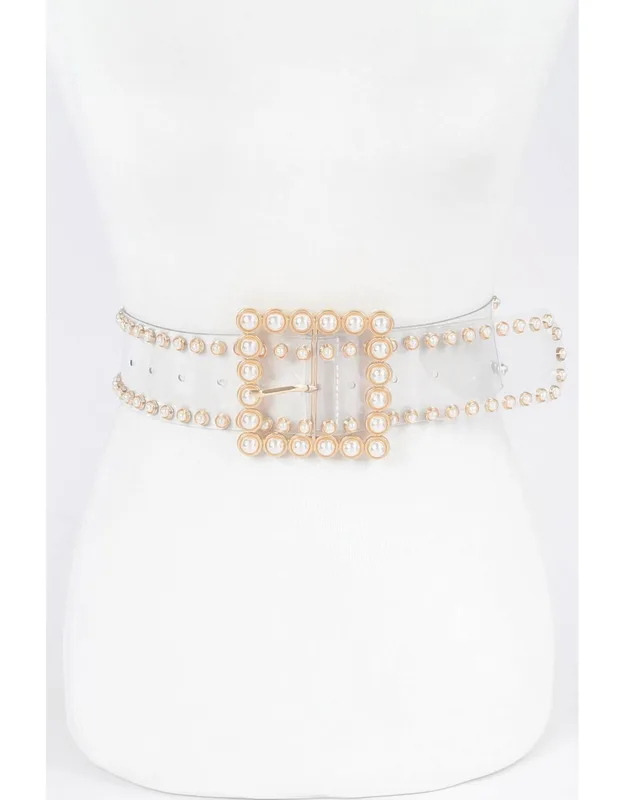 Pearl Buckle Clear Belt With Stones