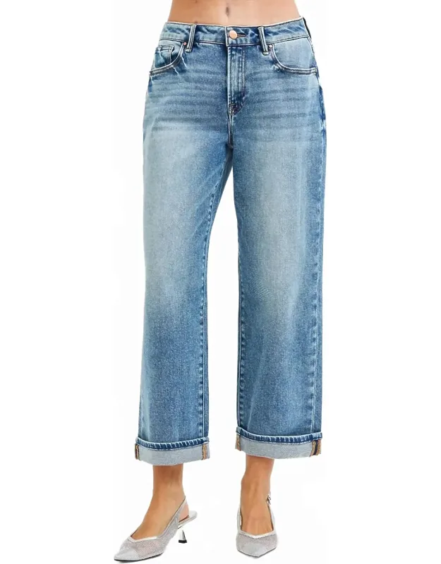 Mid Rise Cuff Boyfriend Jeans