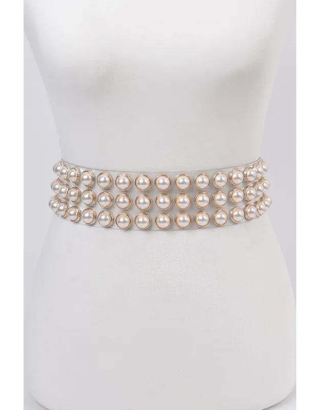 Elegant Pearl Detail See Through Waist Belt