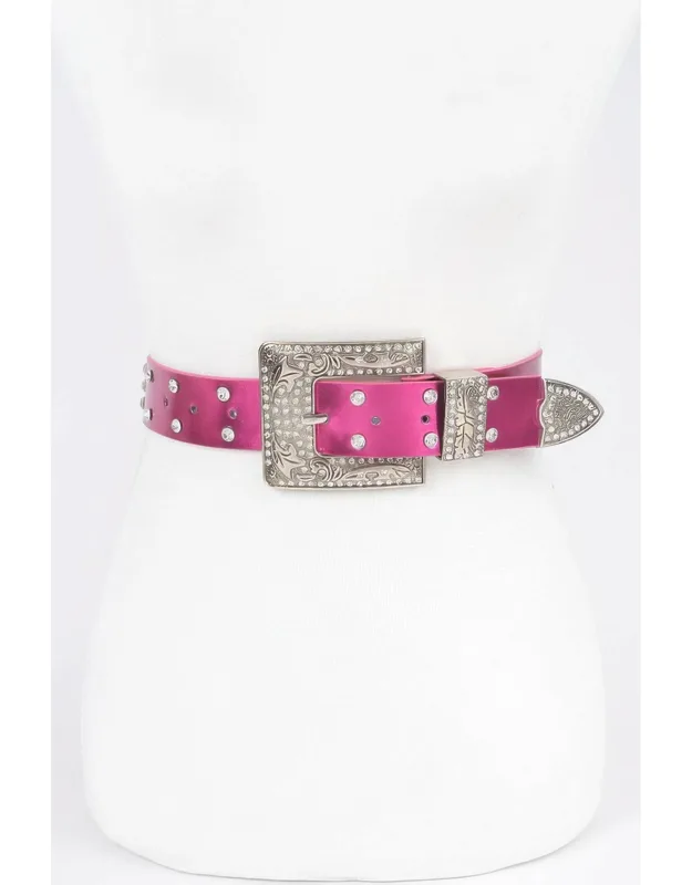 Rhinestone Buckle Metallic Belt