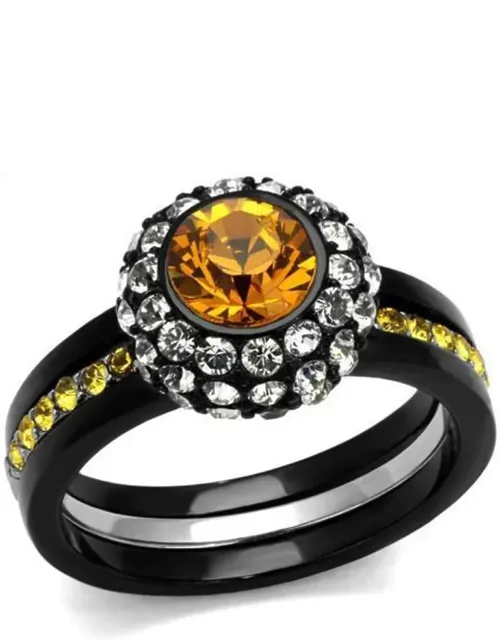 Two-tone Stainless Steel Ring With Top Grade Crystal In Topaz