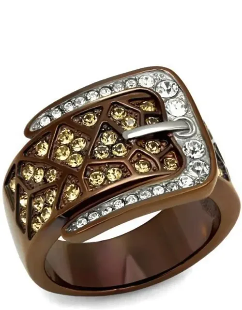 Two Tone Stainless Steel Ring With Top Grade Crystal In Citrine Yellow