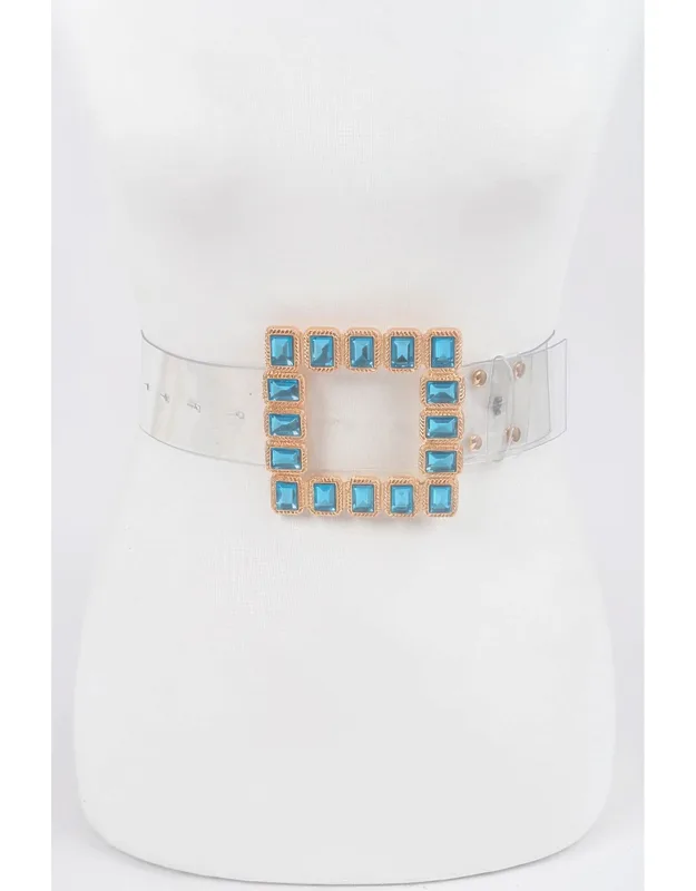 Stone Buckle Faux Leather Belt