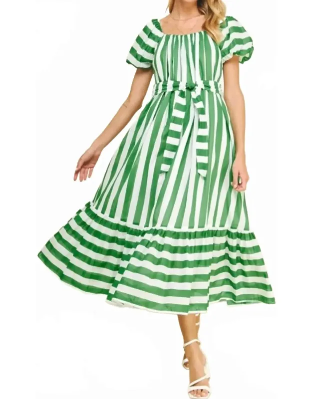 Striped Midi Puff Sleeve Dress