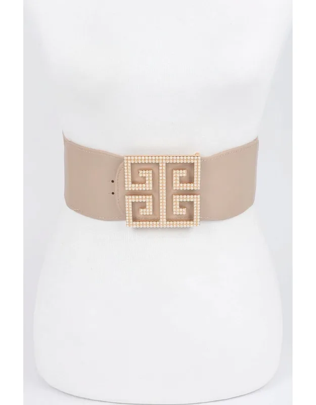 Faux Pearl Buckle Stretch Belt