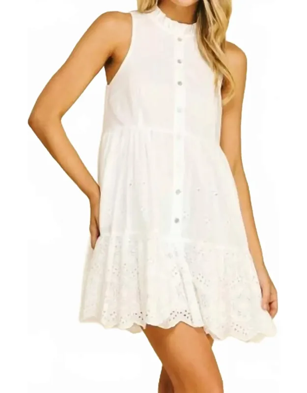 Eyelet Detailed Mini Dress