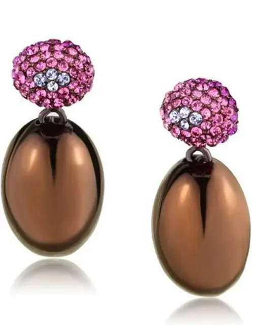 Coffee Stainless Steel Earrings With Top Grade Crystal