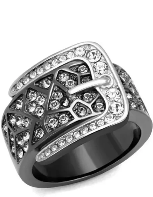 Two-tone Stainless Steel Ring With Top Grade Crystal In Black Diamond
