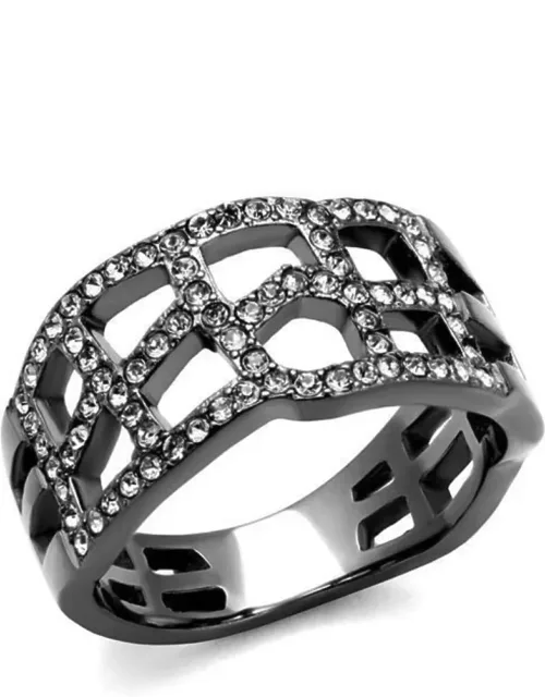 Light Stainless Steel Ring With Top Grade Crystal In Black Diamond