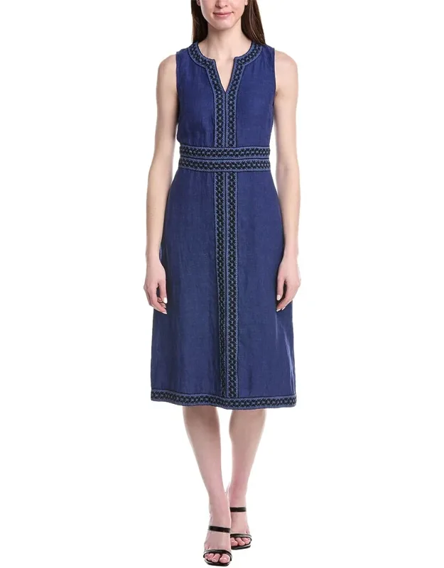 Izzy Linen Dress With Crochet Trim And Split V-neck