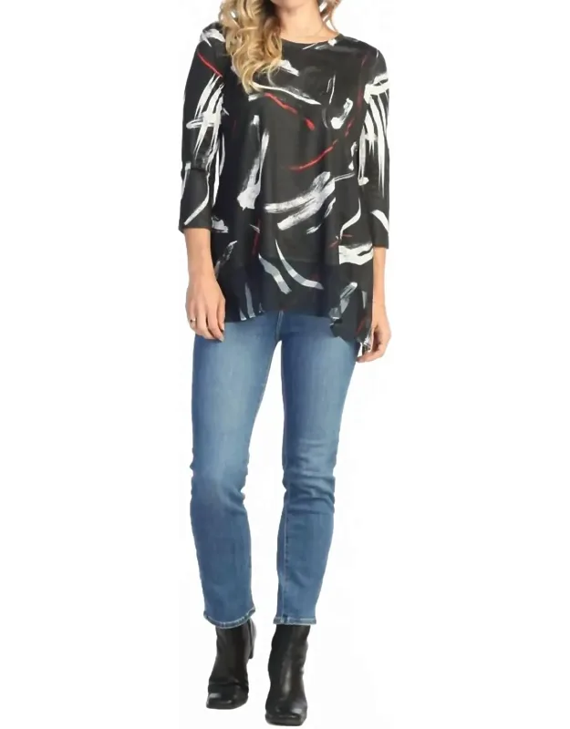 Abstract Colored Chiffon Hem Top