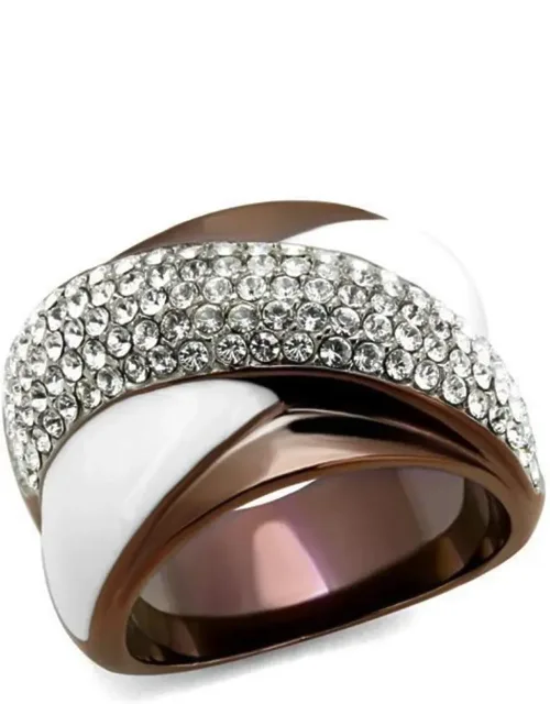Two Tone Stainless Steel Ring With Top Grade Crystal