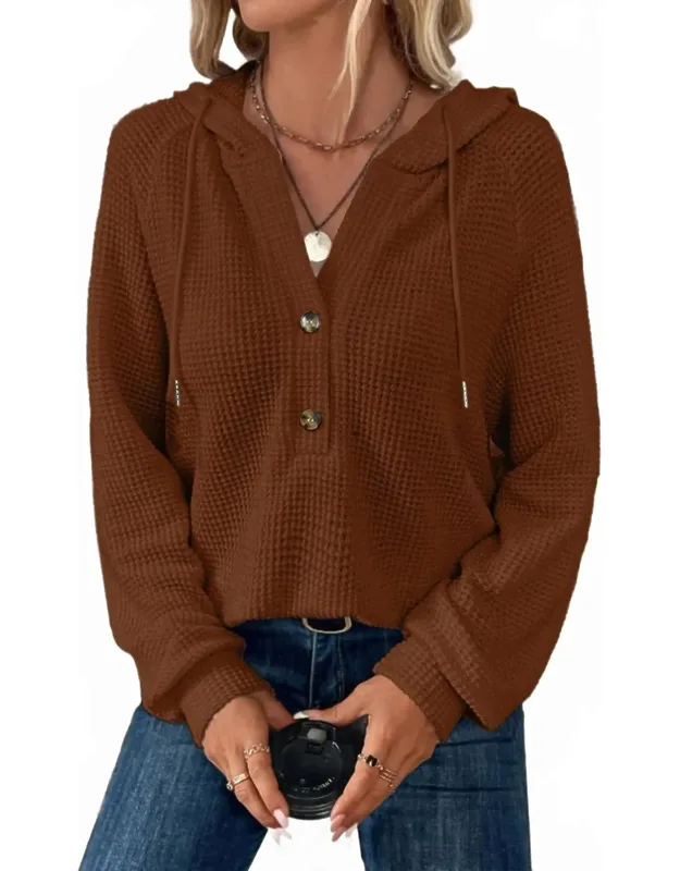 Waffle Button-up Hoodie Pullover