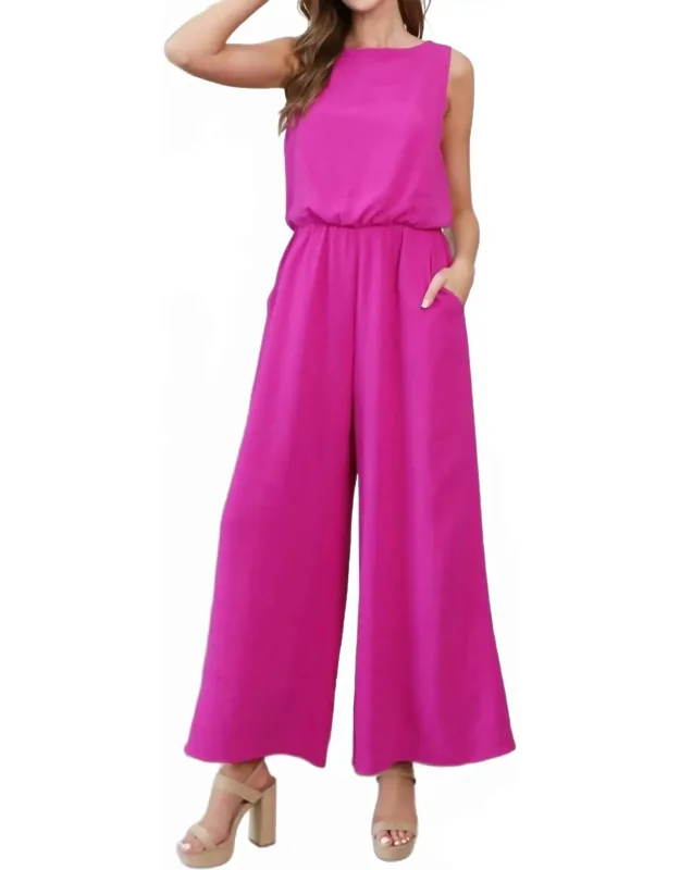 Sleeveless Bubble Hem Wide Leg Jumpsuit