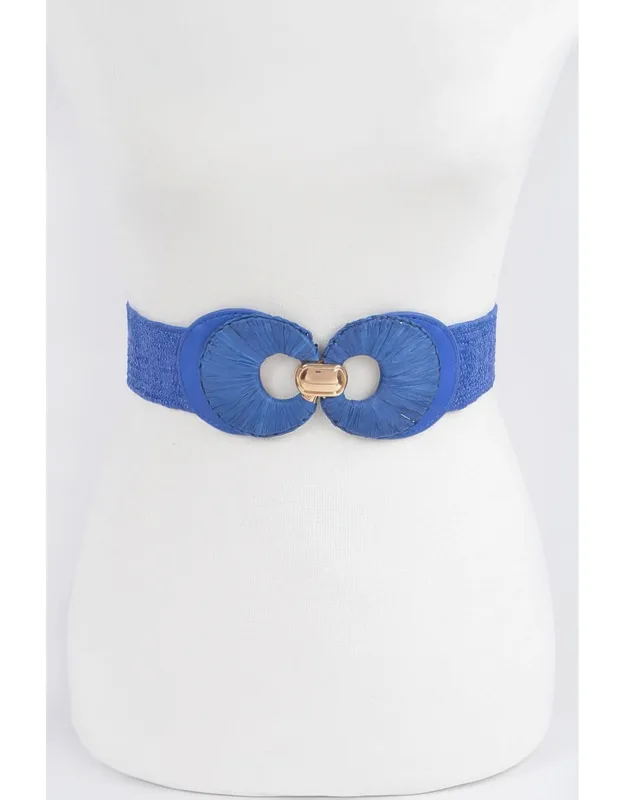 Faux Straw Two Buckle Elastic Belt