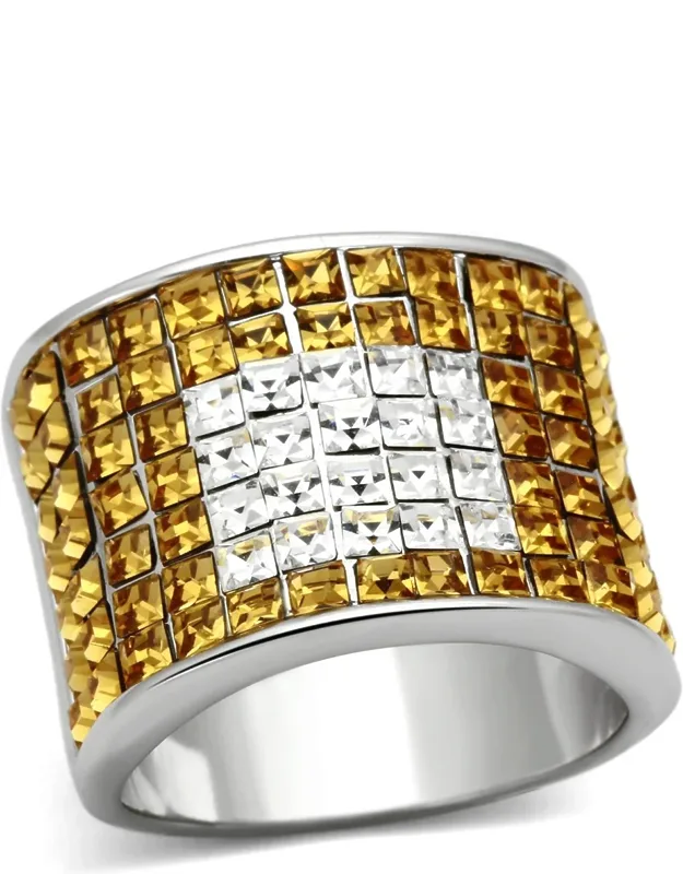 Rhodium Brass Ring With Top Grade Crystal, Material - Brass, Weight (approx) - 10.30 (g)