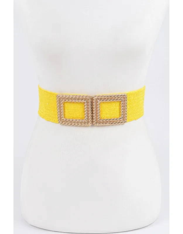 Big Metal Buckle Faux Straw Stretch Belt