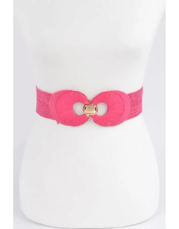 Faux Straw Two Buckle Elastic Belt