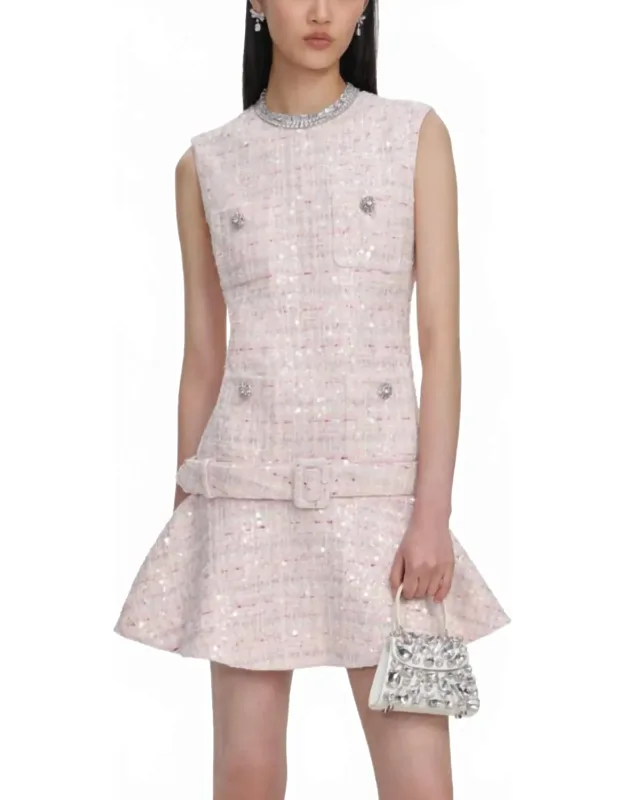 Sequin Boucle Belted Mini Dress