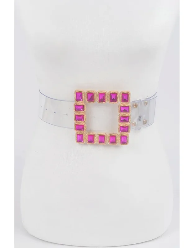 Stone Buckle Faux Leather Belt