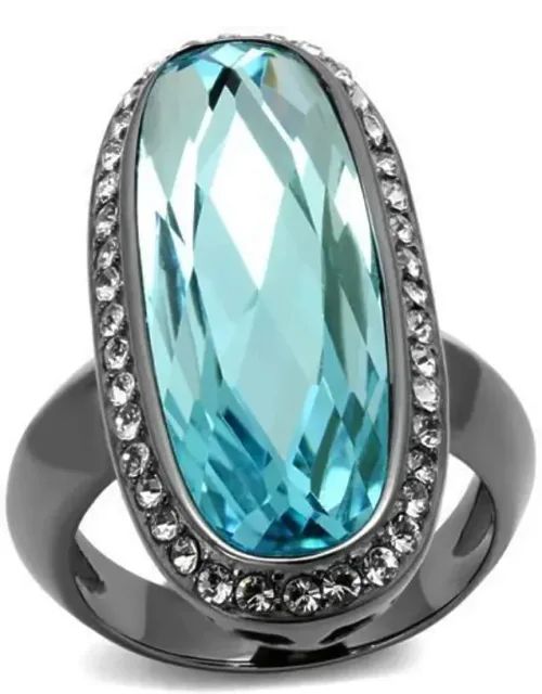 Light Stainless Steel Ring With Top Grade Crystal In Sea Blue