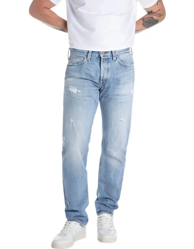 Distressed Denim Straight Jeans