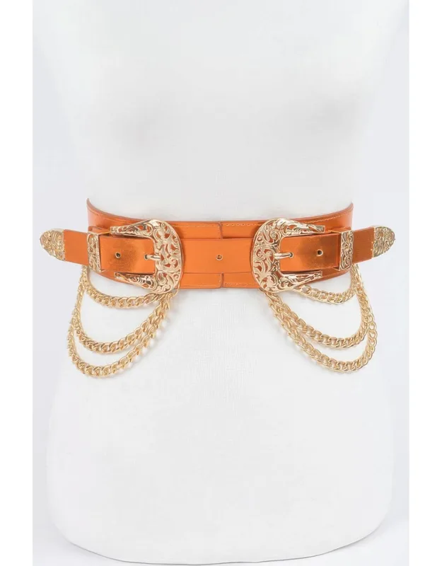 Metallic Two Buckle Chain Waist Belt