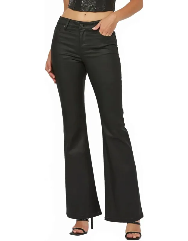 Coated Mid Rise Flare Pants