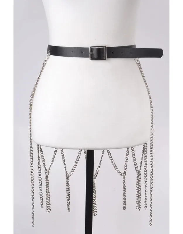 Leather Belt With Chain Skirt