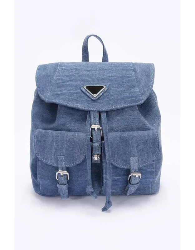 Denim Double Pocket Front Backpack