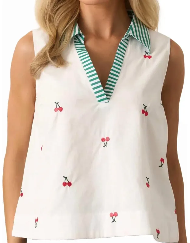 Fruit Pattern Shirt Collar Sleeveless Top