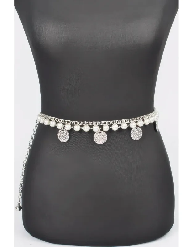 Faux Pearl Round Metal Chain Belt