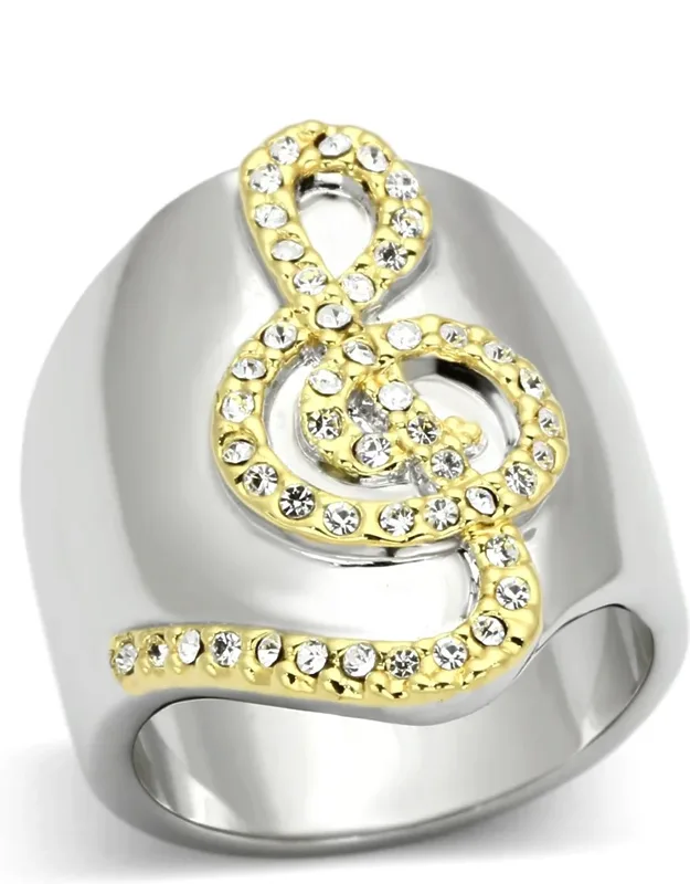 Reverse Two-tone Brass Ring With Top Grade Crystal