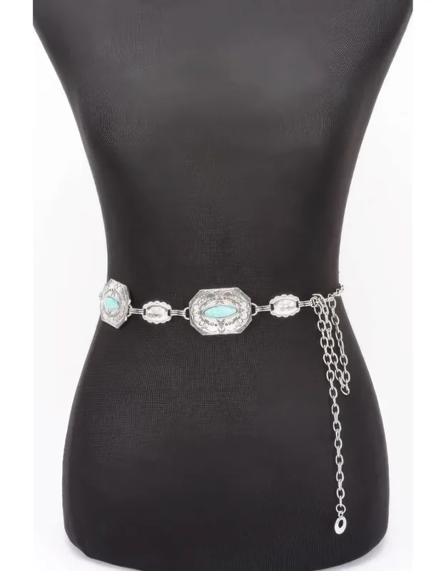 Western Style Chain Belt With Turquoise Accent