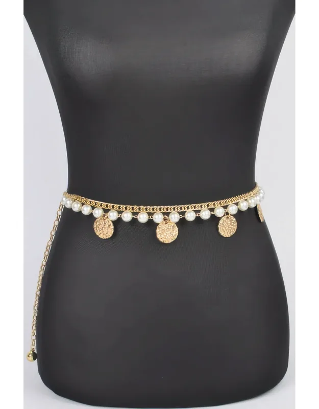 Faux Pearl Round Metal Chain Belt