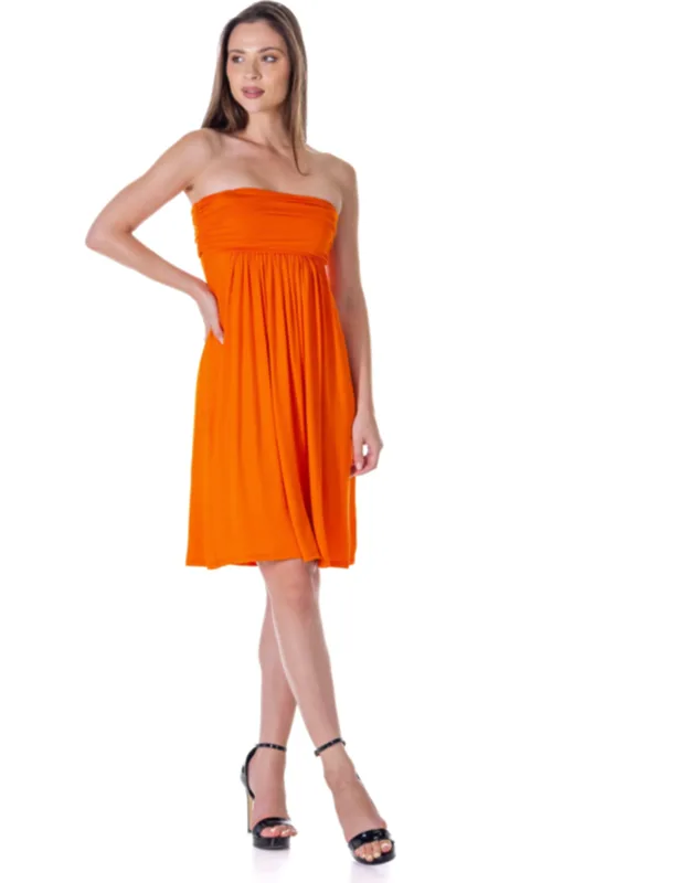 Strapless Pleated Empire Waist Flared A Line Knee Length Dress