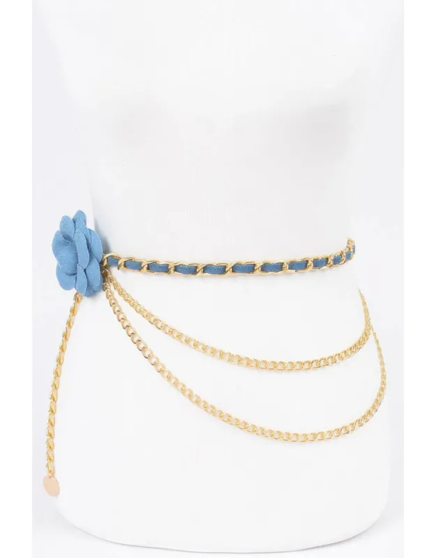 Flower Metal Double Layered Chain Belt