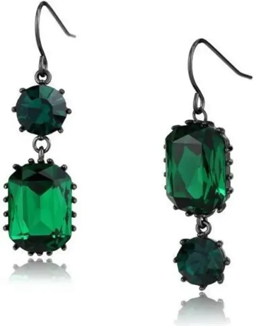 Stainless Steel Earrings With Top Grade Crystal In Emerald