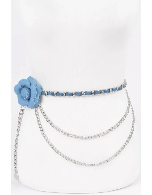 Flower Metal Double Layered Chain Belt