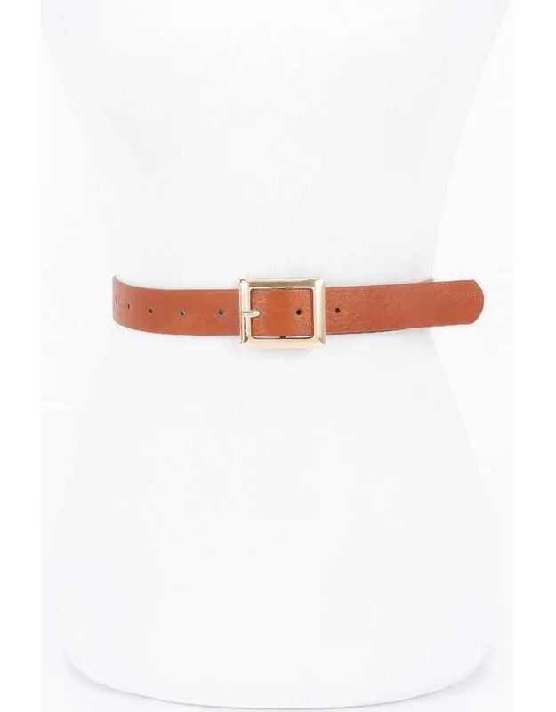 Simple Square Buckle Faux Leather Belt