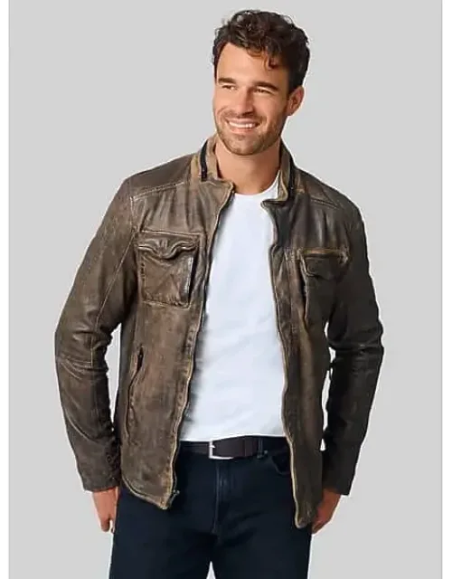 Regular Fit Vintage Distressed Leather Jacket