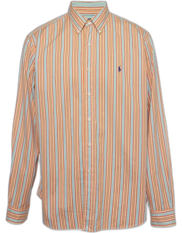 Orange Stripe Cotton Button Down Shirt