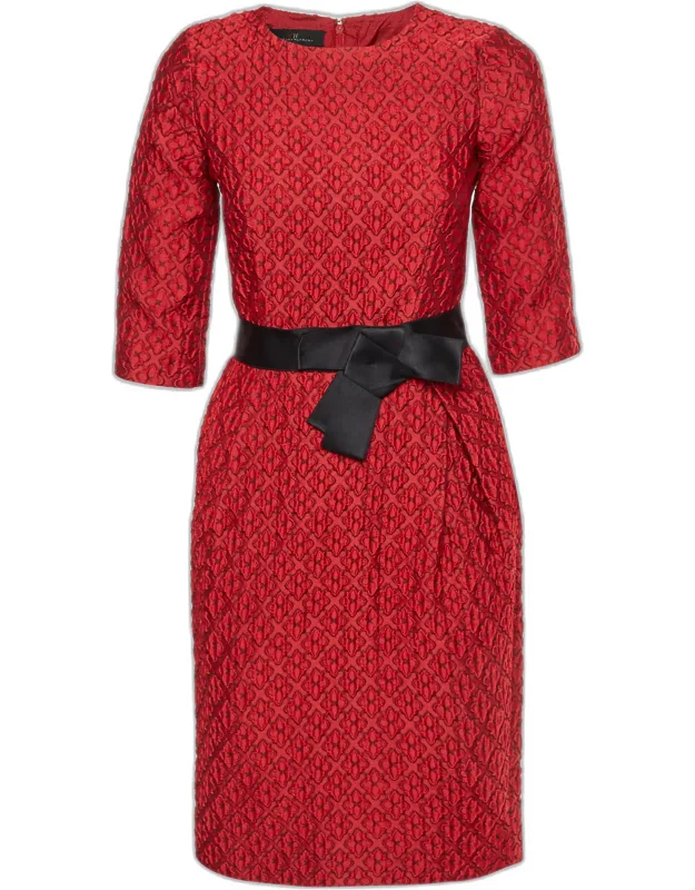 Floral Jacquard Belted Mini Dress