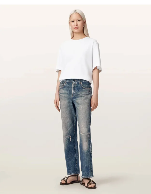 Ida Terry Straight Leg Illusion Of Denim Pants