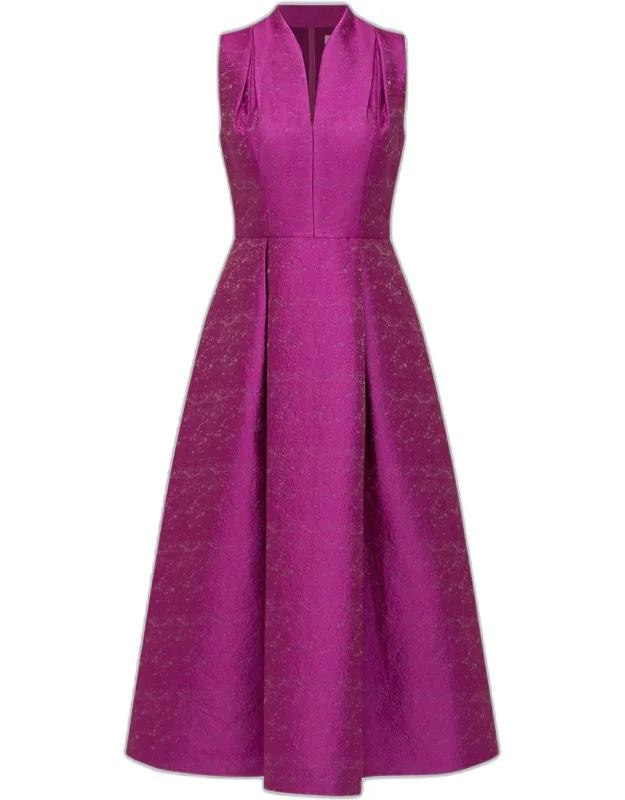 Pleated Jacquard A-line Dress
