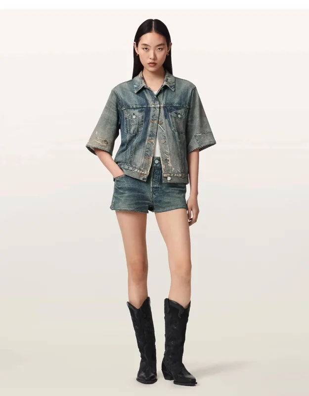 High Waisted Denim Illusion Shorts